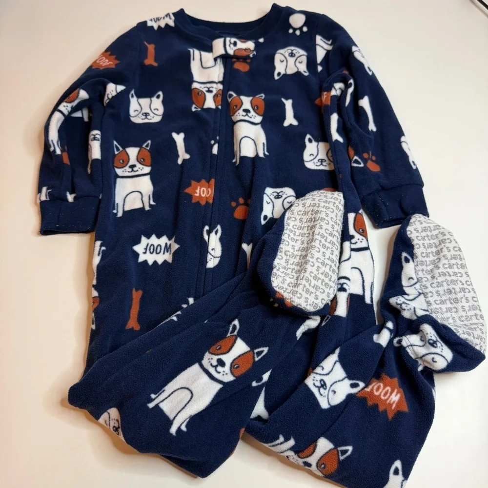 Carter's Navy Dog Print Fleece Footed Onesie Pajamas